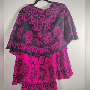 Pink and Dark Purple Patterned Poncho Vest with Arm Holes Reversible